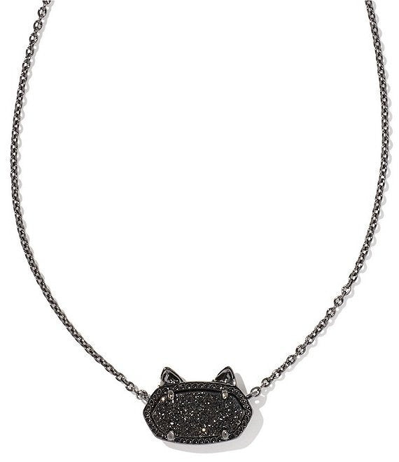 Kendra Scott Elisa Cat Pendant Necklace-Gunmetal Black Drusy