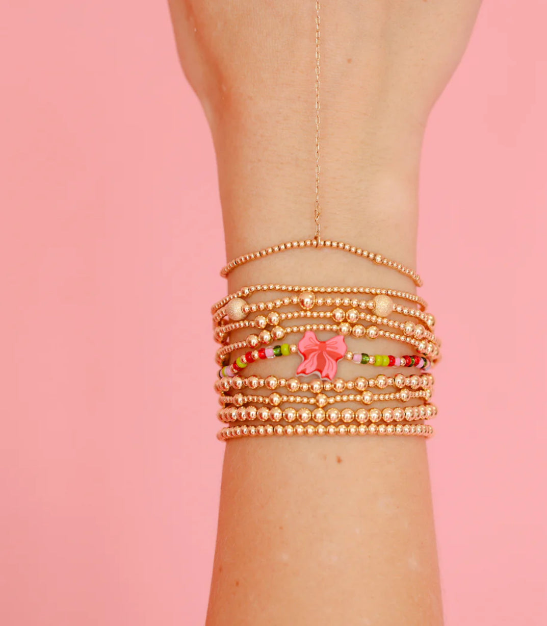 Beaded Blondes "Red Bow" Holiday Sprinkle Bracelet -Standard 6.75"