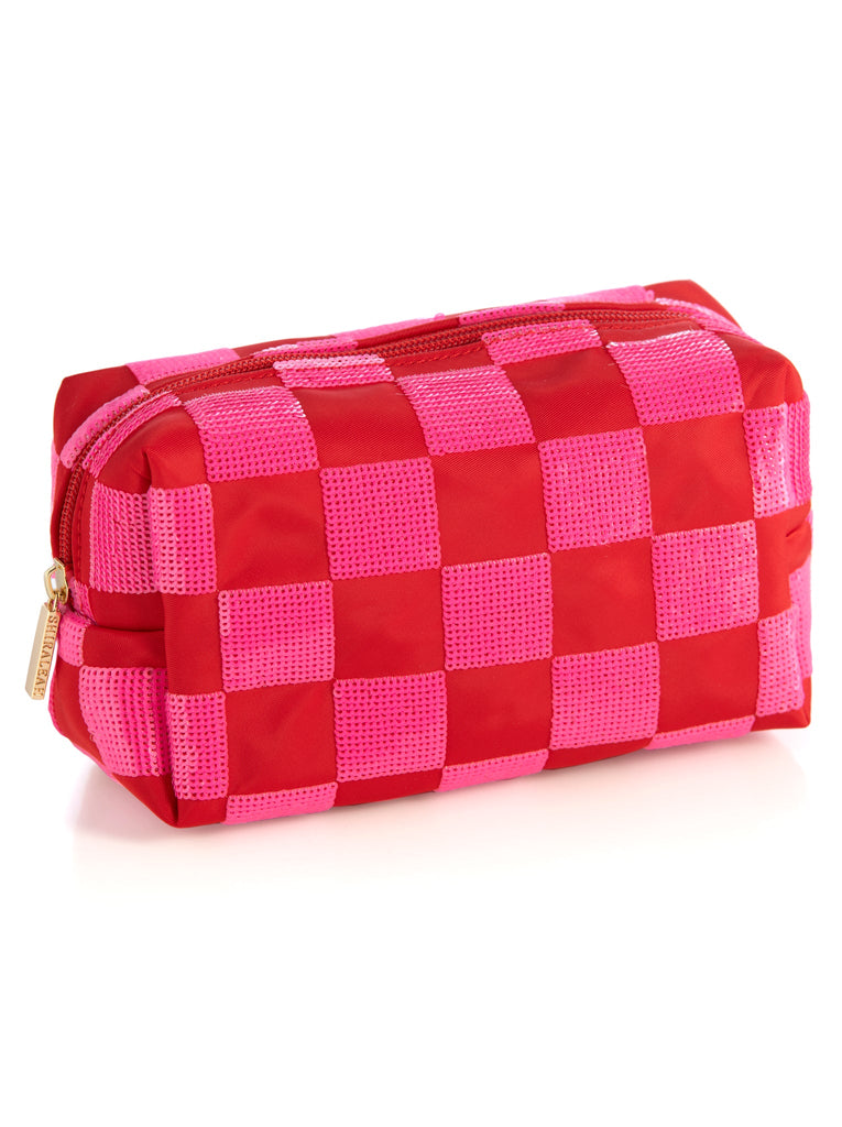 Shiraleah “Cara” Check Pattern Zip Pouch-Red/Pink