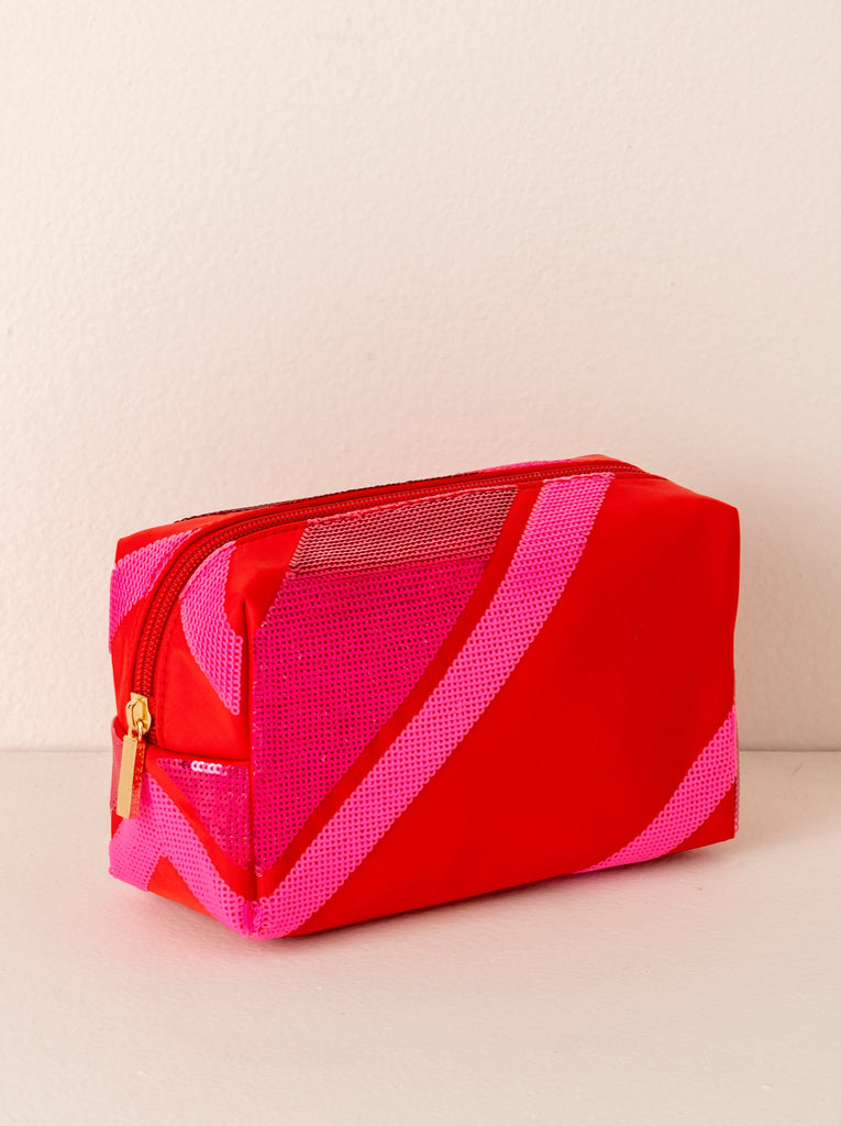Shiraleah "Cara" Diagonal Pattern Zip Pouch-Red/Pink