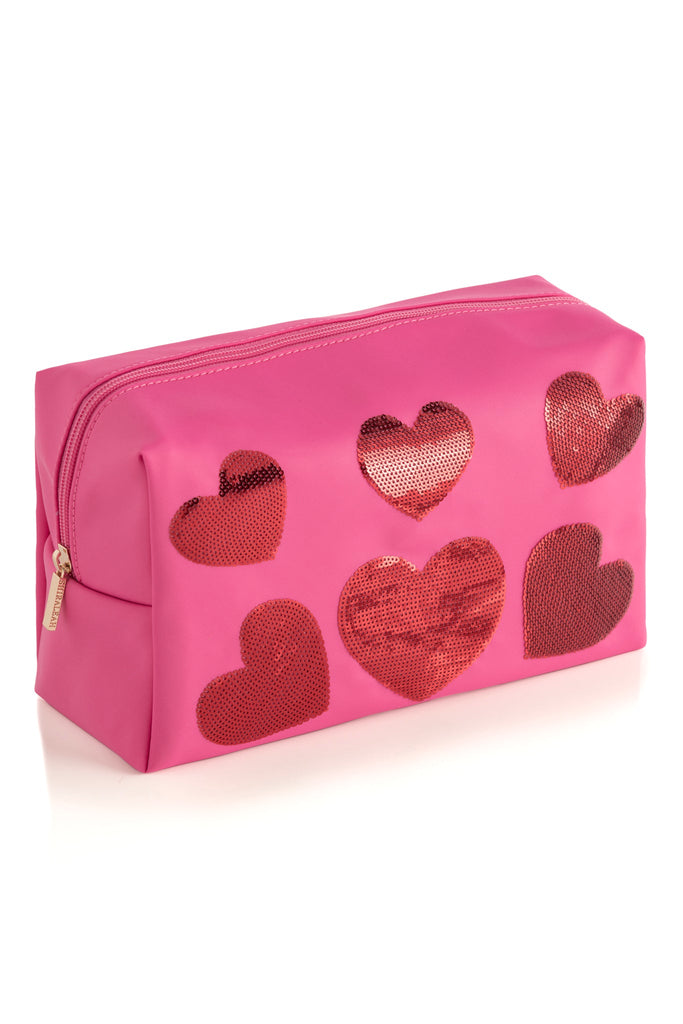 Shiraleah Cara Sequin “Hearts” Zip Pouch-Pink