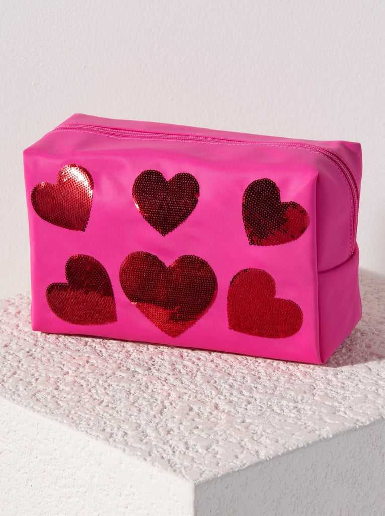 Shiraleah Cara Sequin “Hearts” Zip Pouch-Pink