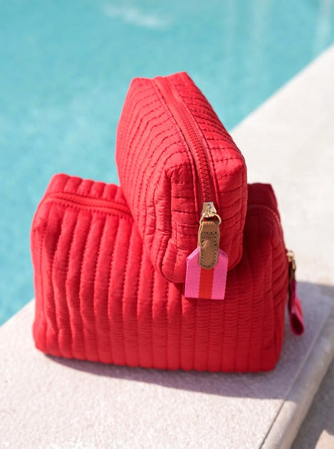 Shiraleah "Ezra" Quilted Nylon Large Boxy Cosmetic Pouch- Red