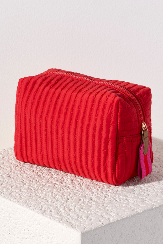 Shiraleah "Ezra" Quilted Nylon Large Boxy Cosmetic Pouch- Red
