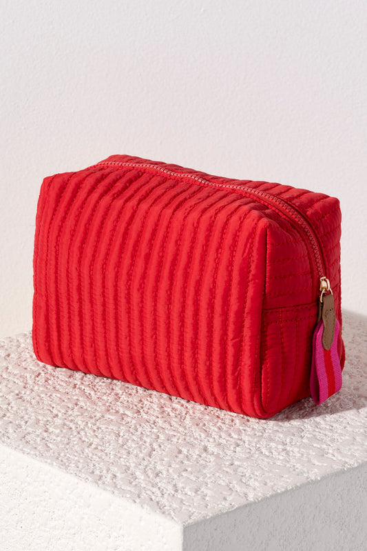 Shiraleah "Ezra" Quilted Nylon Large Boxy Cosmetic Pouch- Red