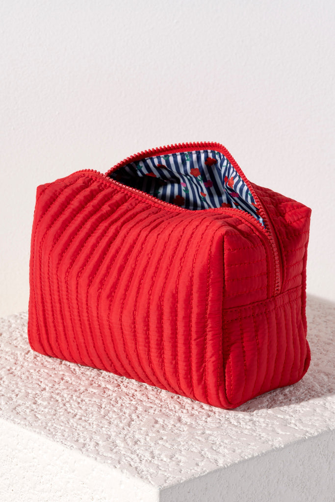 Shiraleah "Ezra" Quilted Nylon Large Boxy Cosmetic Pouch- Red