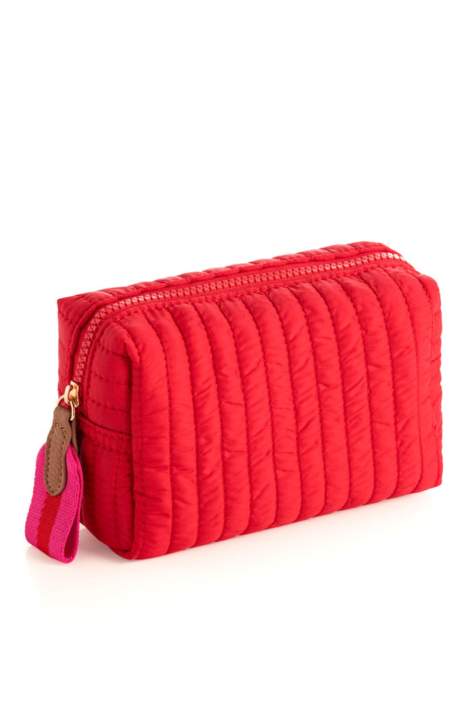 Shiraleah "Ezra" Quilted Nylon Large Boxy Cosmetic Pouch- Red