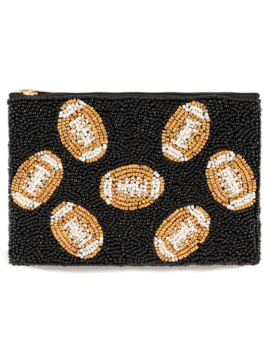 Shiraleah "Football" Beaded Pouch-Black