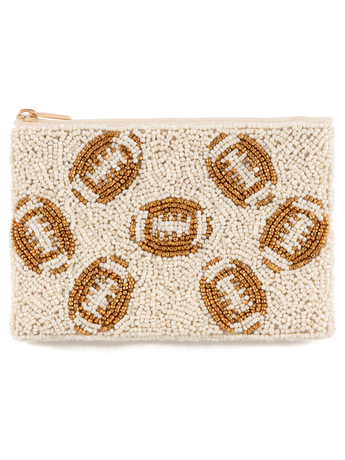 Shiraleah "Football" Beaded Pouch-Ivory