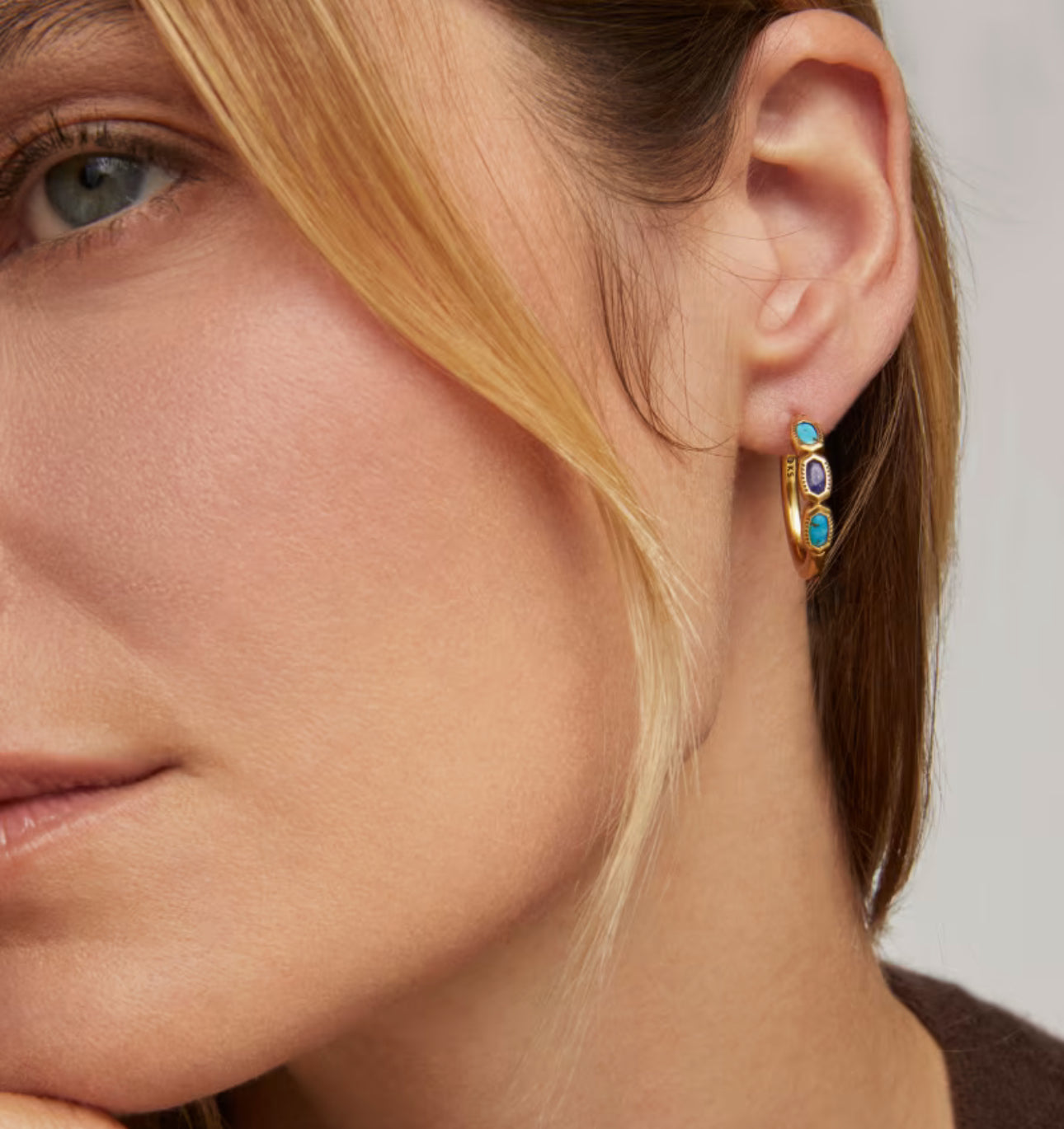 Kendra Scott Mini Elisa Hoop Earring-Vintage Gold Blue Mix
