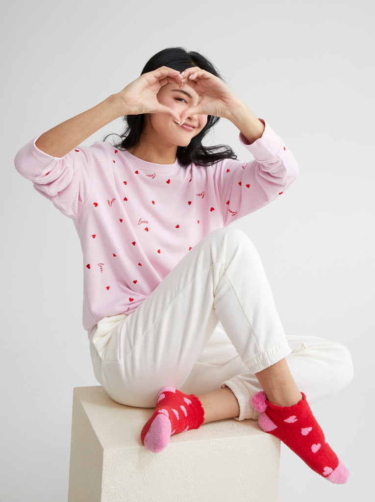 Shiraleah "Love" Hearts Sweatshirt - Blush