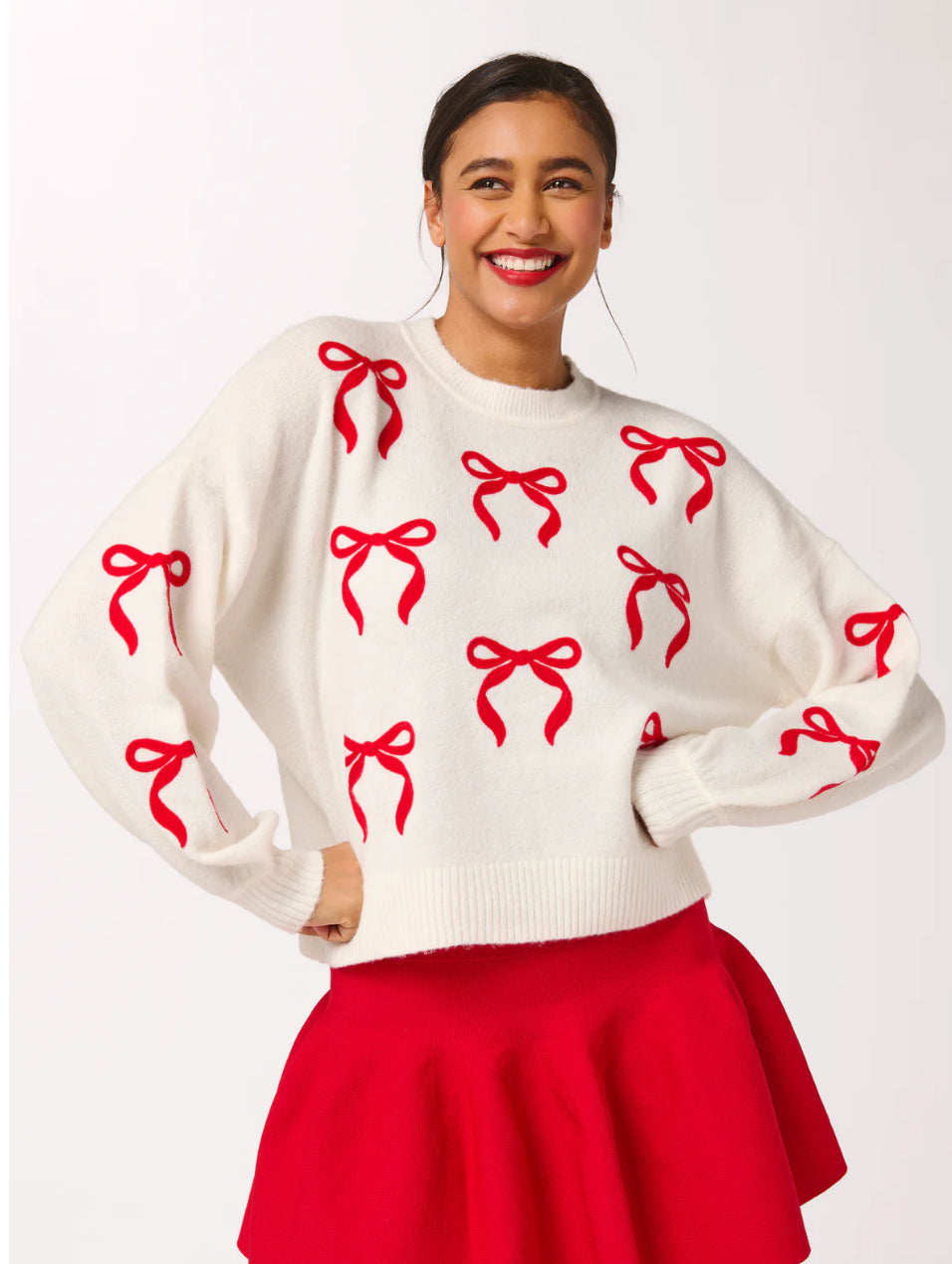 Shiraleah "Red Bows" Sweater-Ivory