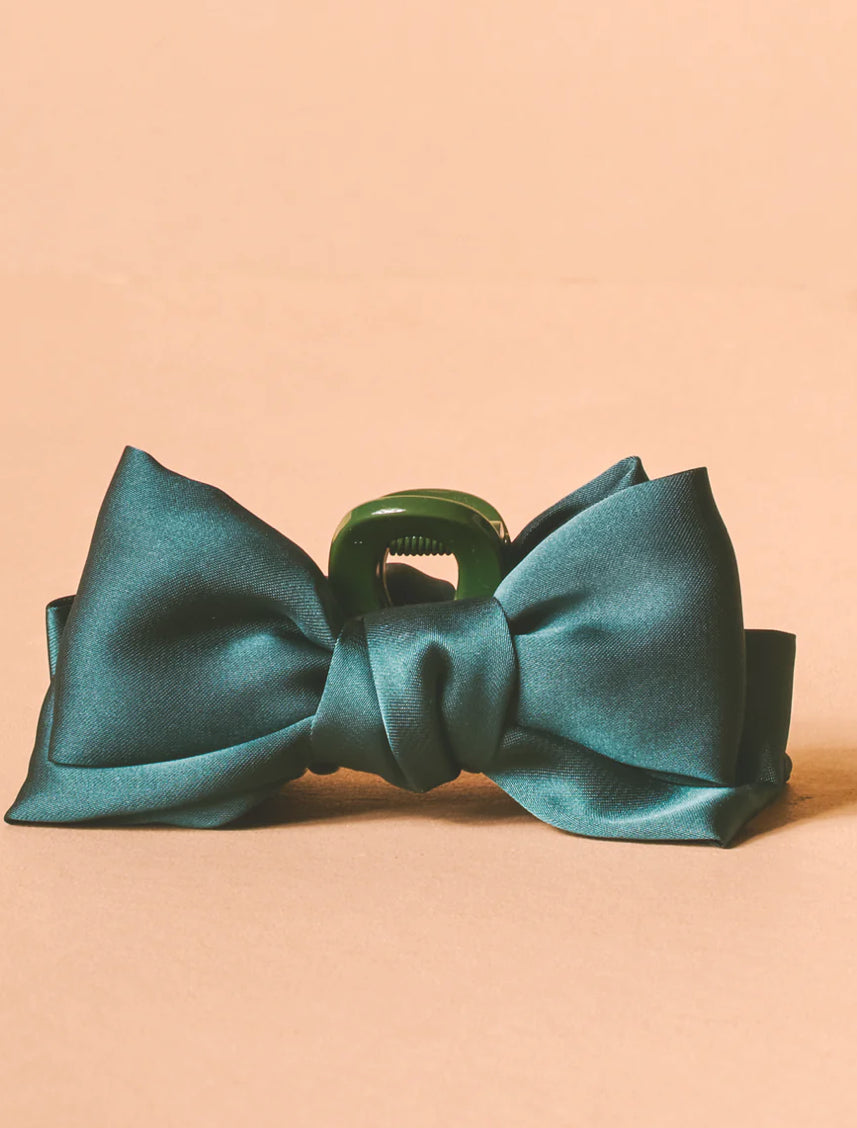 The Darling Effect Mini Satin Bow Claw Clip-Green