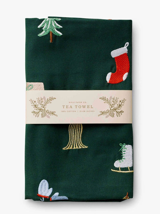 Rifle Paper Co. "Signs of the Season" Embroidered Tea Towel