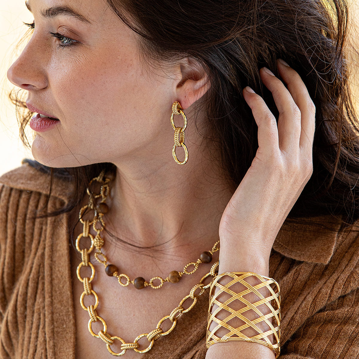 Capucine de Wulf “Cleopatra Regal” Double Link Earrings - Gold