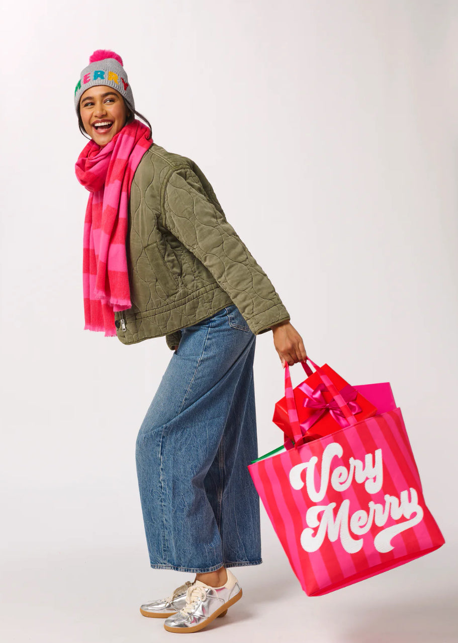 Shiraleah "Very Merry" Gifting Tote-Red/Pink Stripe