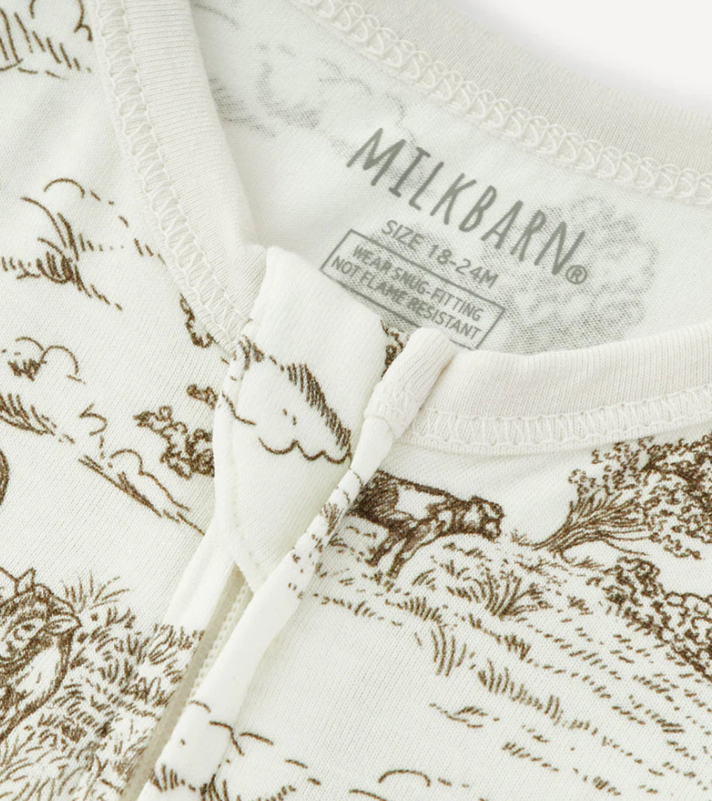Milkbarn Kids “Country Toile” Luxe Stretch Zipper Pajama