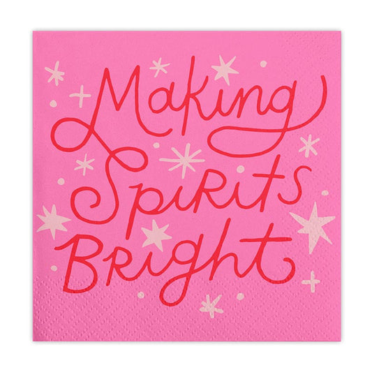 Slant Beverage Napkins - Making Spirits Bright Pink