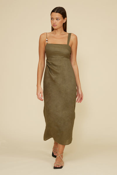 Lucy Paris “Fallon” Bead Detail Dress - Olive