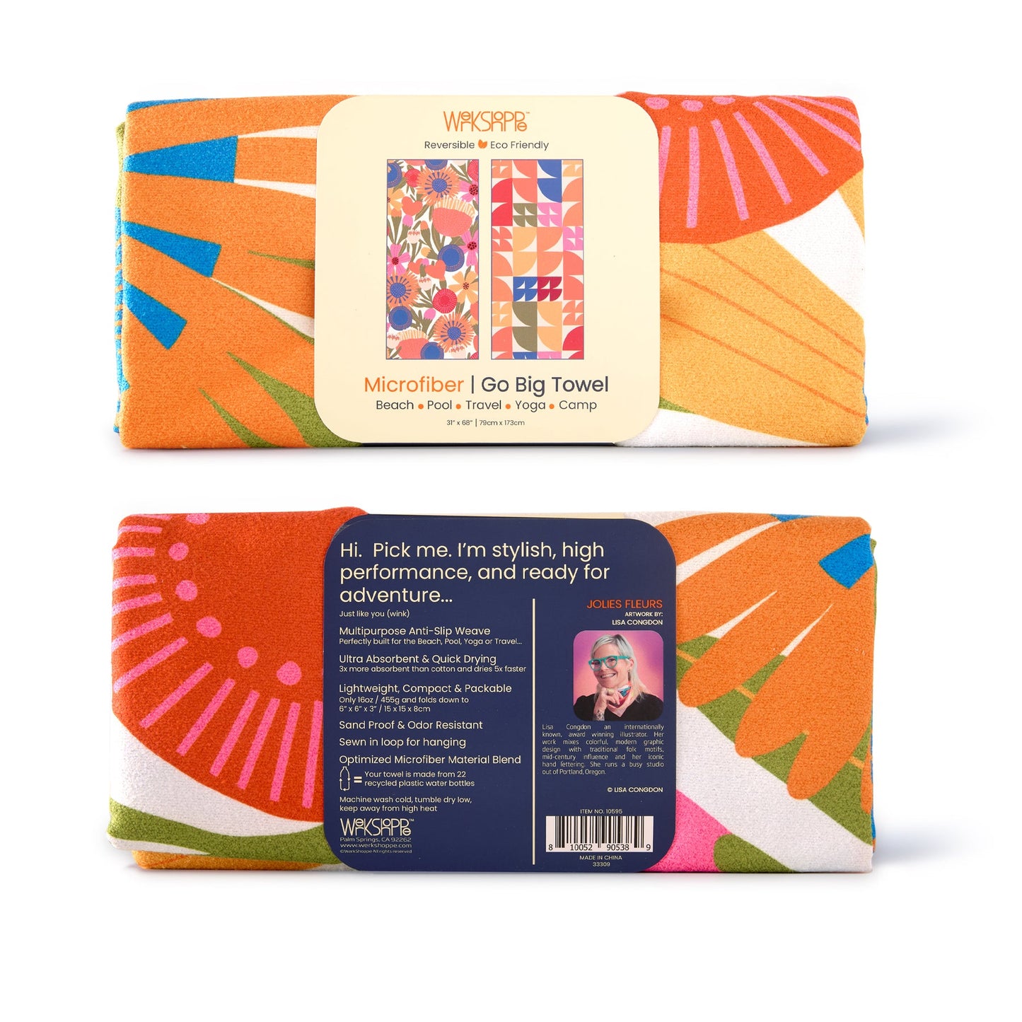 WerkShoppe “Jolies Fleurs” Microfiber Go Big Towel