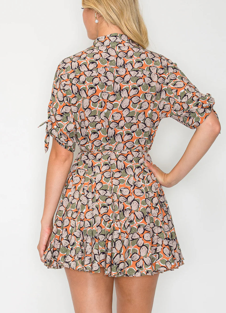 Meet Me in Santorini "Autumn Pebble" Shirt Dress-Clay/Green