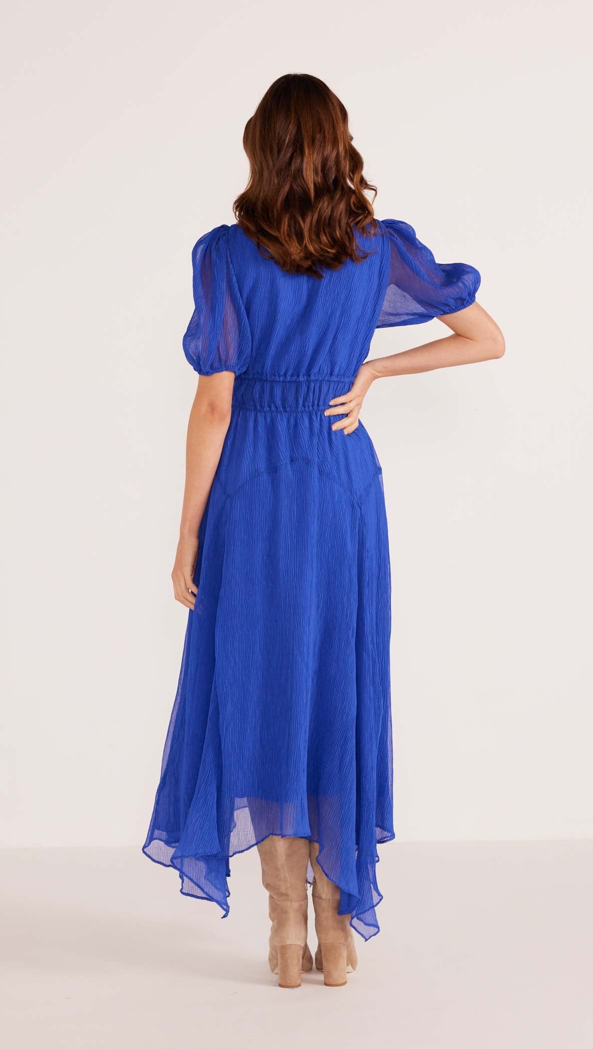 Mink Pink "Lily" Hanky Hem Midi Dress-Sapphire