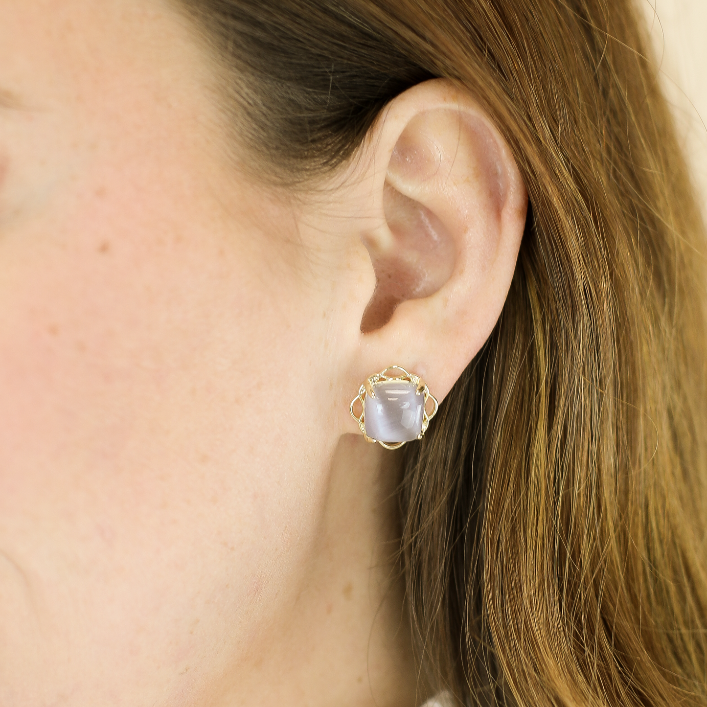 Natalie Wood Design "Blossom" Stud Earrings-Pink Cats Eye