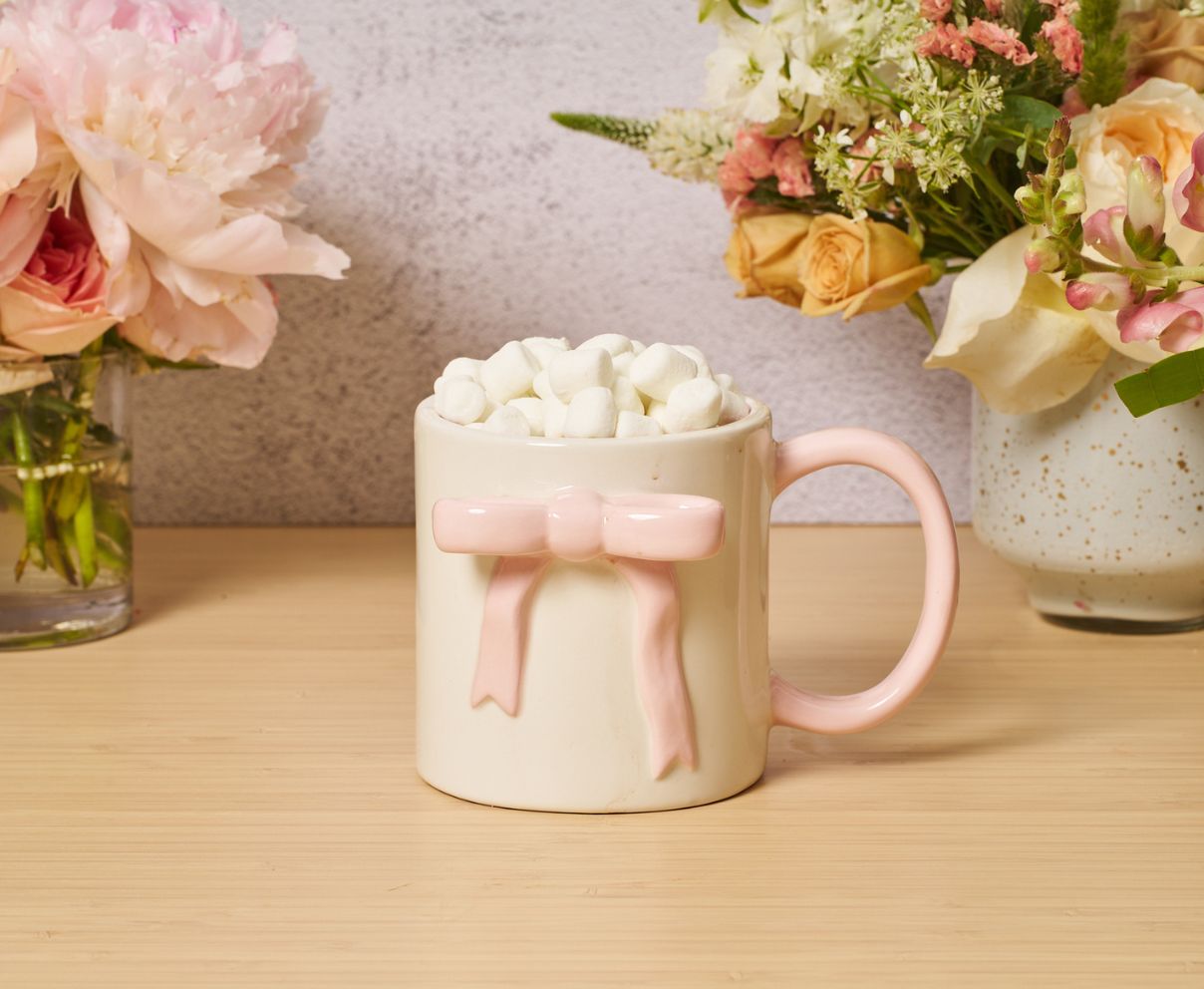 Ceramic Pink Bow Side Mug, 16oz
