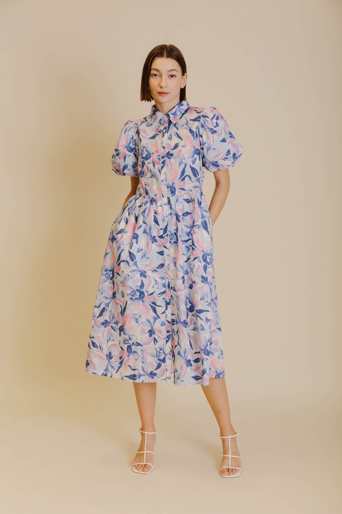 Aureum Printed Shirt Dress- Blue/Purple
