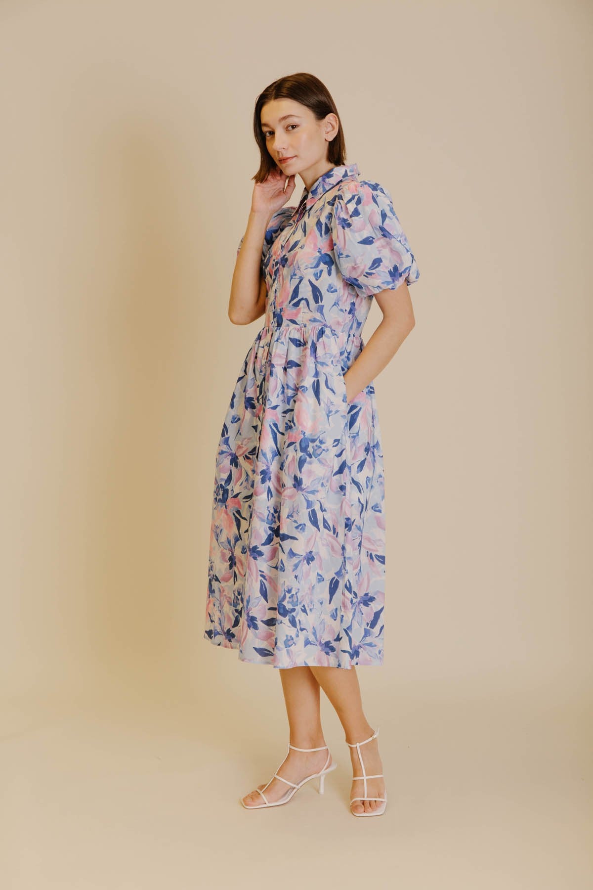 Aureum Printed Shirt Dress- Blue/Purple