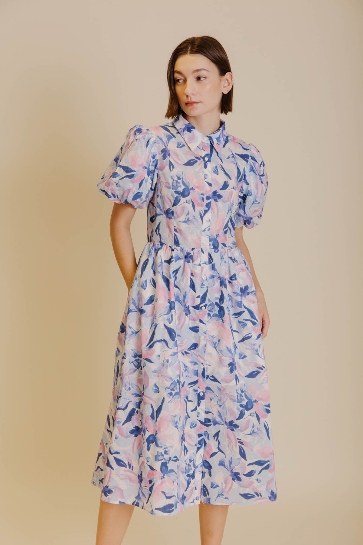 Aureum Printed Shirt Dress- Blue/Purple