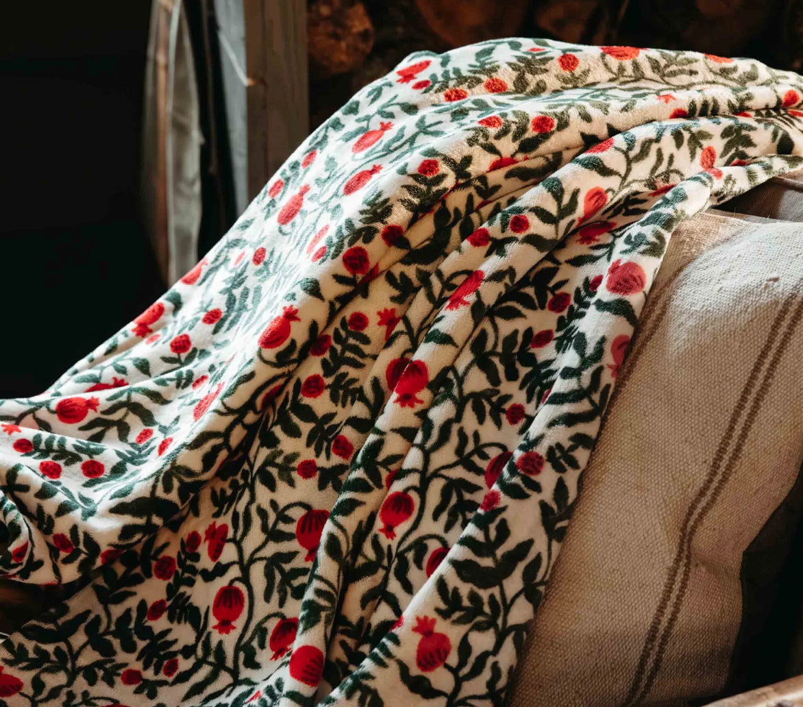 Rifle Paper Co. "Christmastide Pomegranate" Fleece Blanket