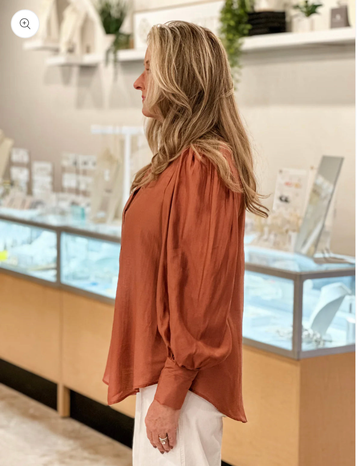 KLD "Sloane" Button Down Puff Sleeve Shirt-Copper