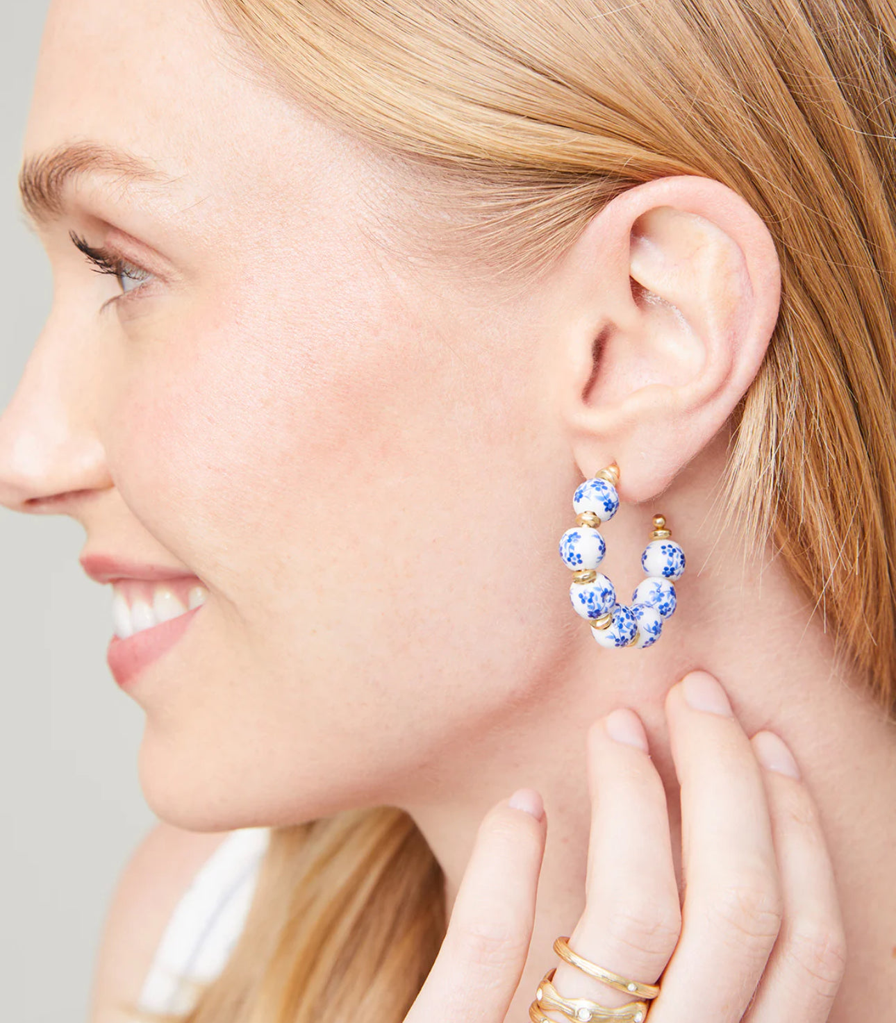 Spartina 449 Annabelle Beaded Hoop Earrings- Blue Flowers