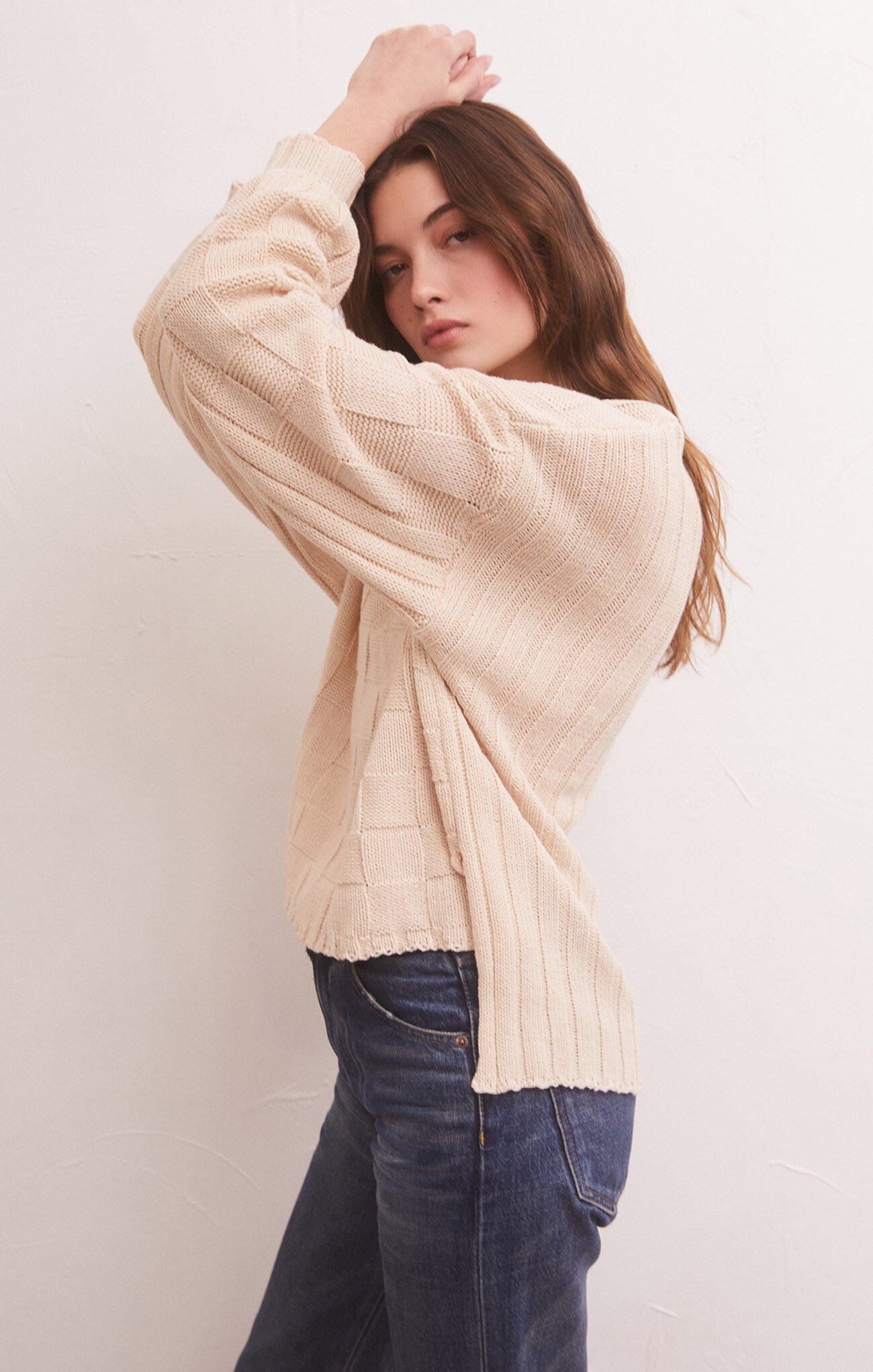 Z Supply Foster Checker Sweater- Whisper White