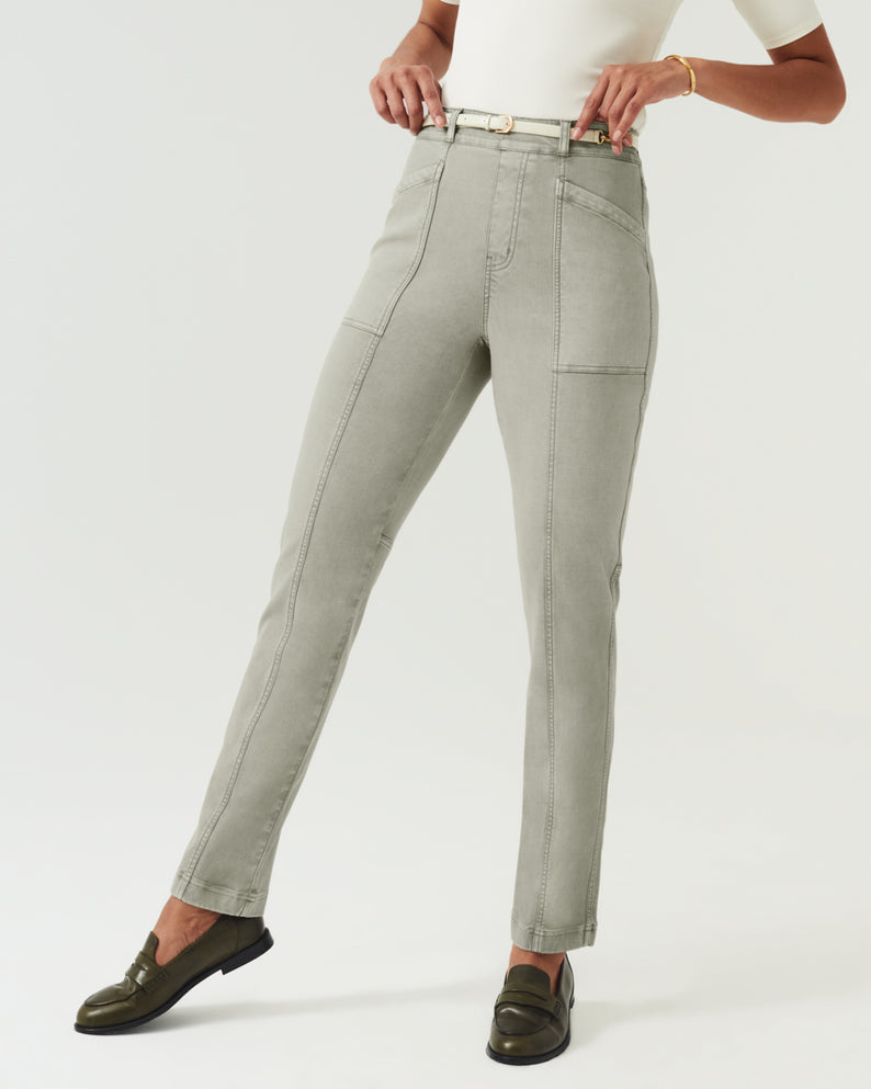 Spanx Stretch Twill Straight Leg Pant-Olive Oil