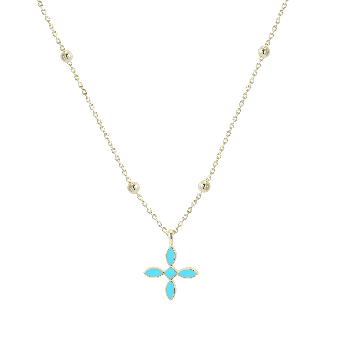 Natalie Wood Design Enamel Cross Drop Necklace - Light Blue
