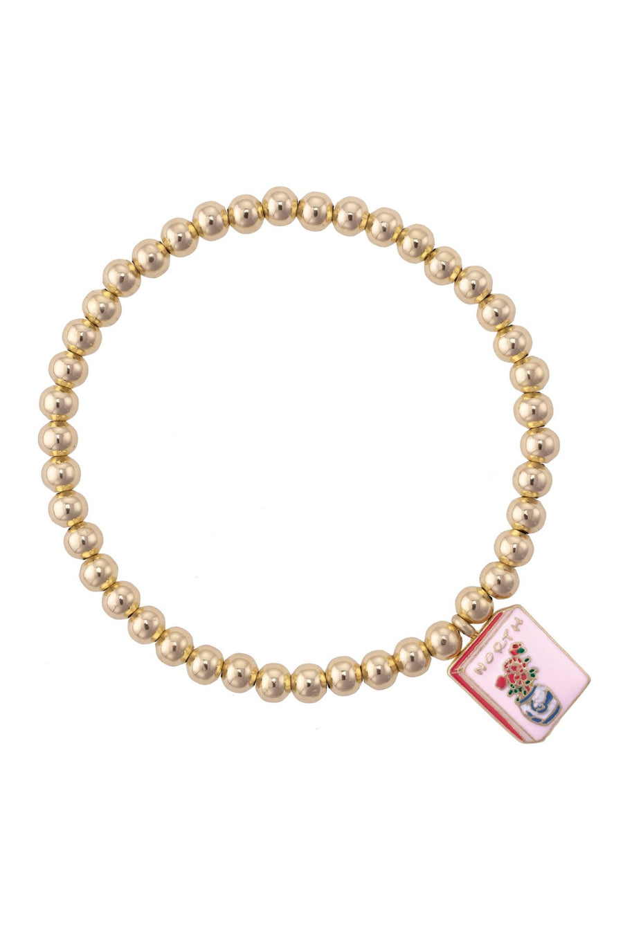 Canvas Style "Mahjong" Tile Ball Bead Stretch Bracelet-Gold