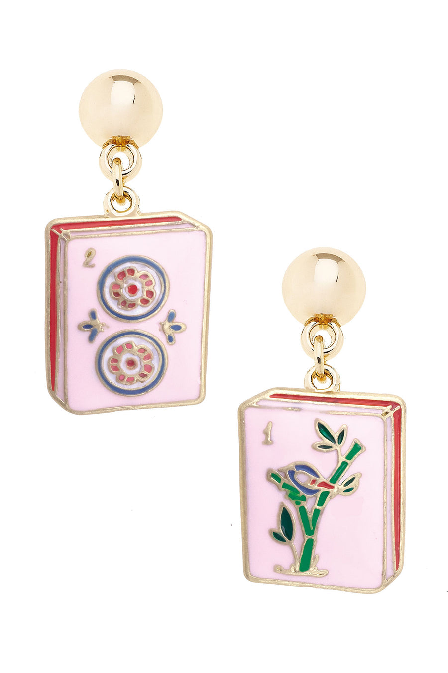 Canvas Style "Mahjong Tile" Drop Earring-Pink