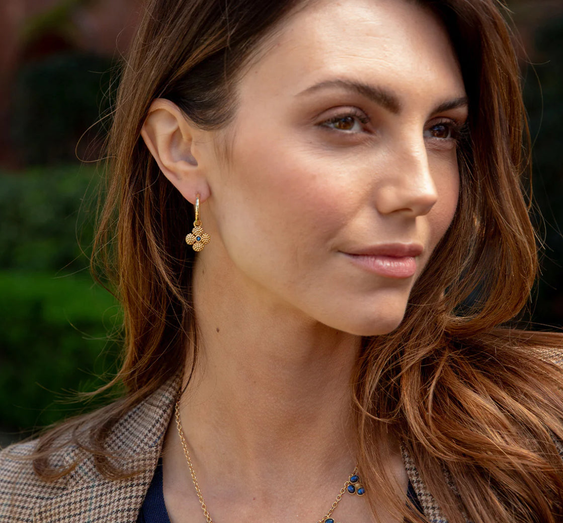 Capucine de Wulf “Berry Clover” Hoop Earrings w/Double-sided Charm-Gold/Blue Labradorite