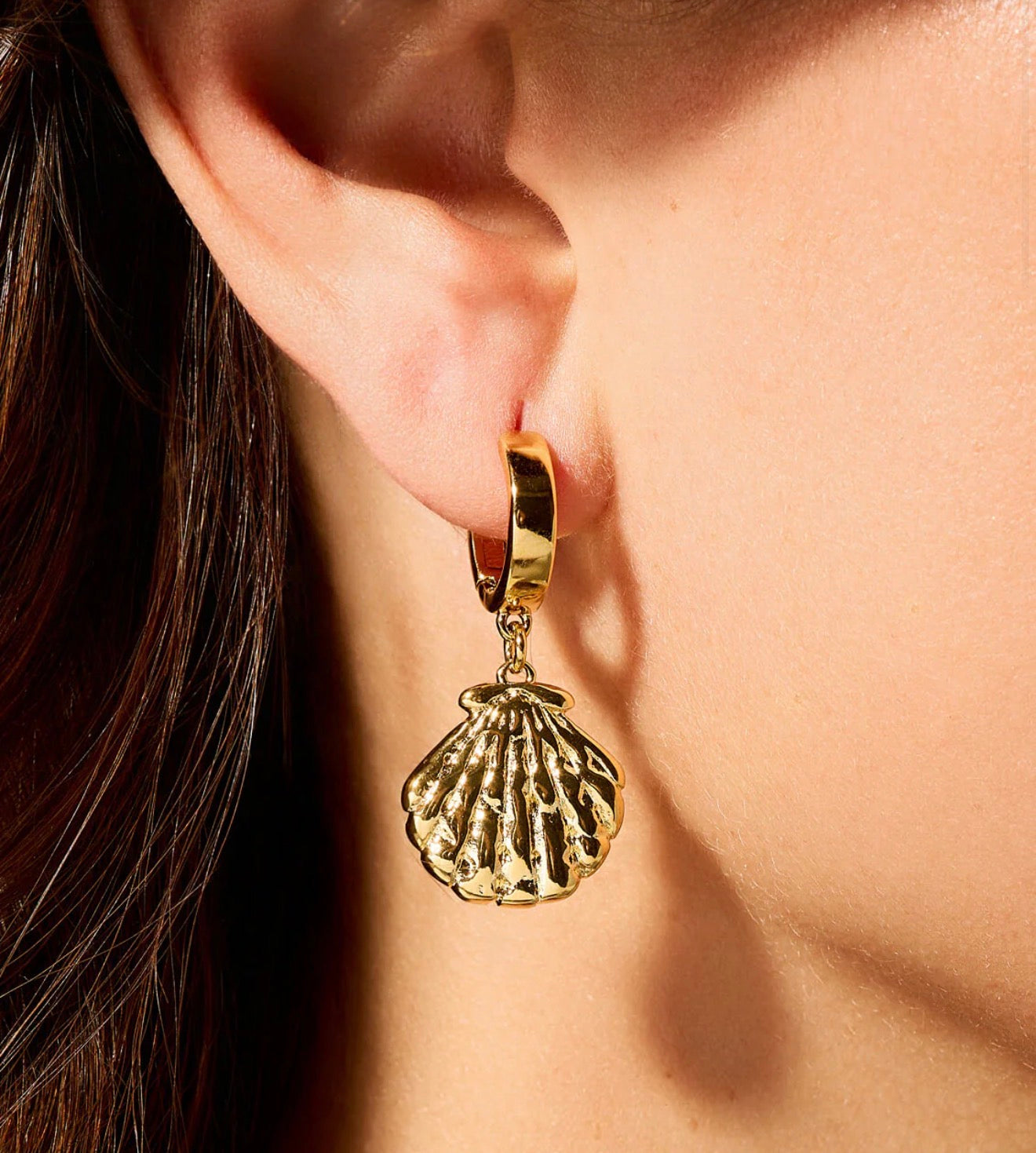Spartina 449 SP Shell Drop Hoop Earring-Gold