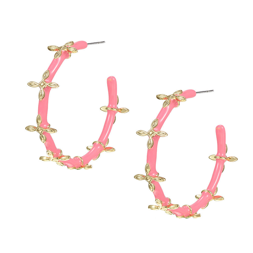 Natalie Wood Design "Sea Breeze" Cross Hoops-Pink Enamel