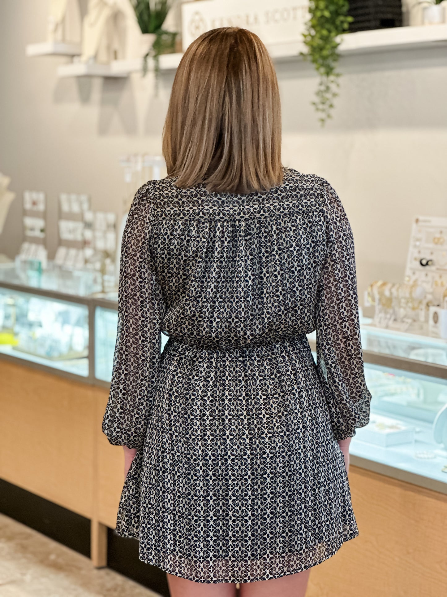Lost + Wander “Mira” Mini Dress-Black/Ivory Multi