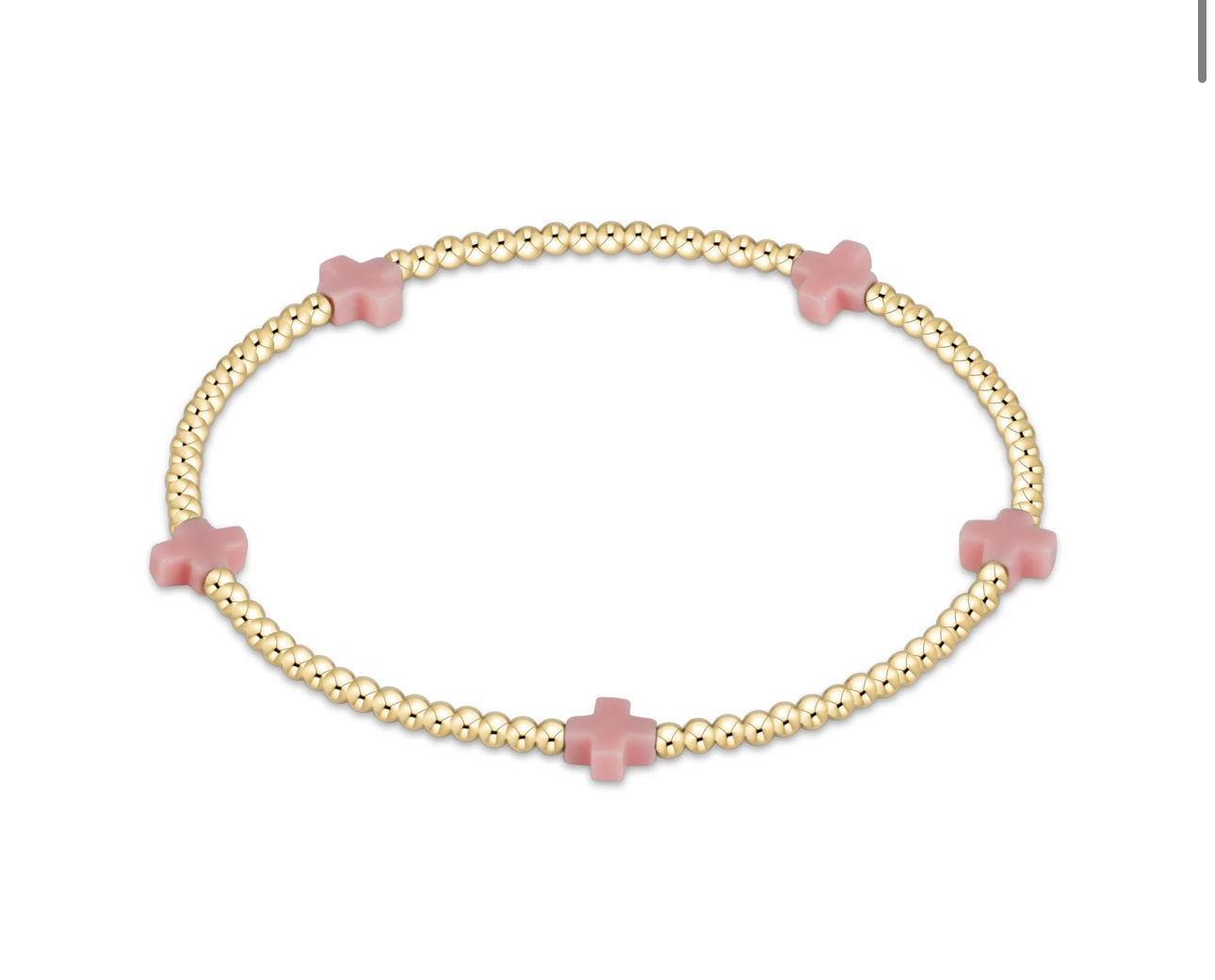 Enewton EGIRL “Signature Cross” Small Gold Pattern 2mm Bead Bracelet - Pink