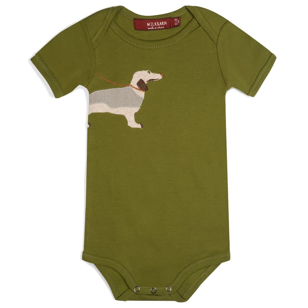 Milkbarn Kids Organic Appliqué One Piece-Green Dog