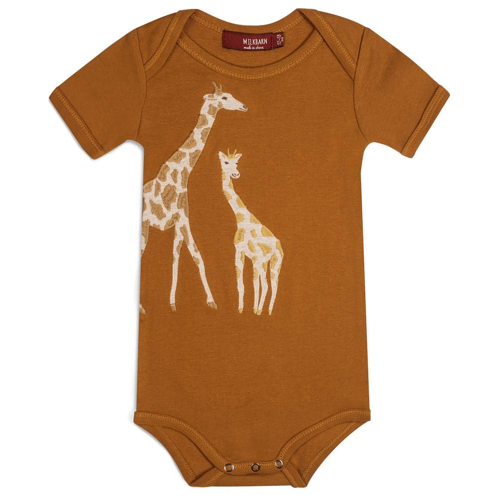 Milkbarn Kids Organic Appliqué One Piece-Orange Giraffe