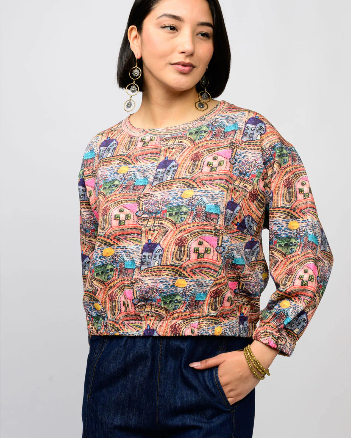 Ivy Jane Popover Novelty Knit Top-Multi