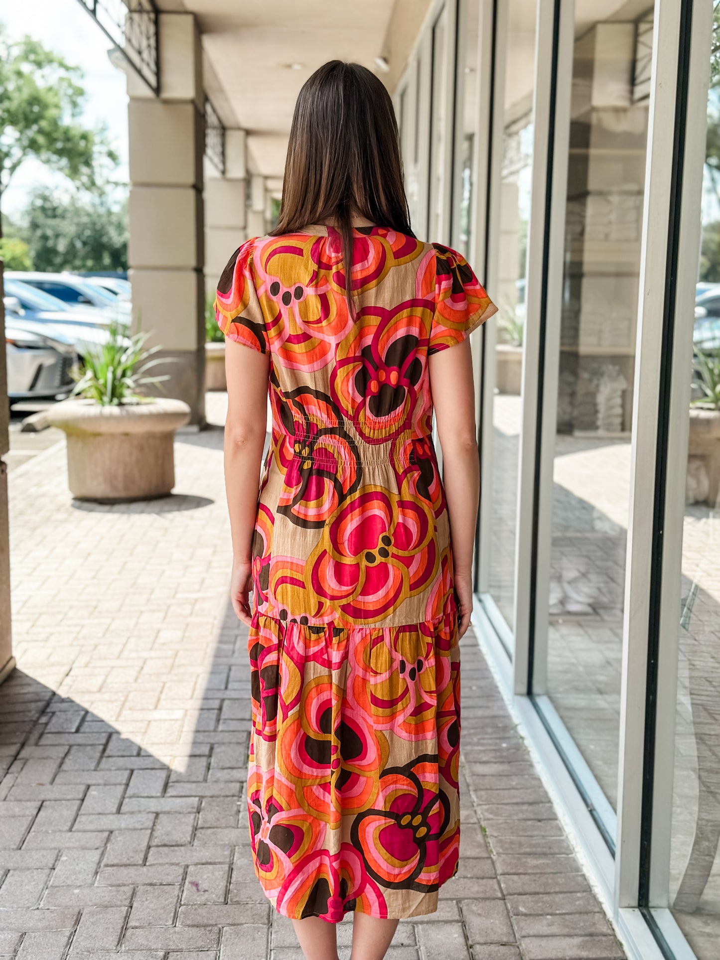 Uncle Frank Bold Floral Midi Dress-Red/Orange