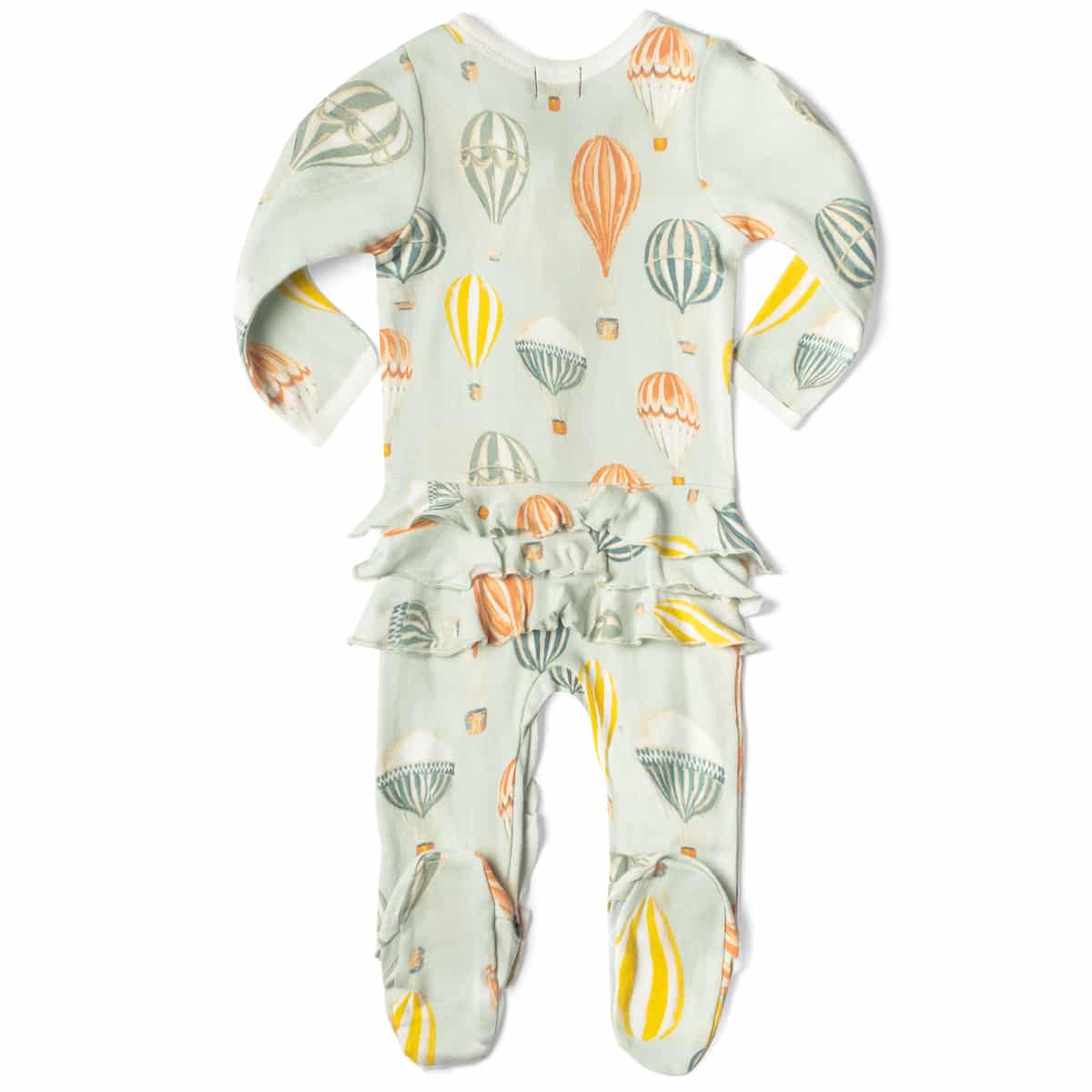 Milkbarn Kids "Vintage Balloons" Organic Cotton Ruffle Zipper Footed Romper