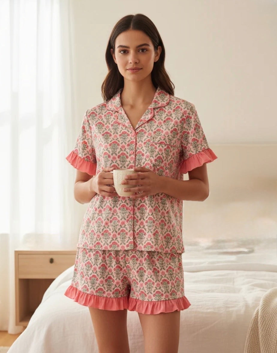 The Darling Effect Slumber Party Pajama Shorts Set-Everbloom Dusty Rose